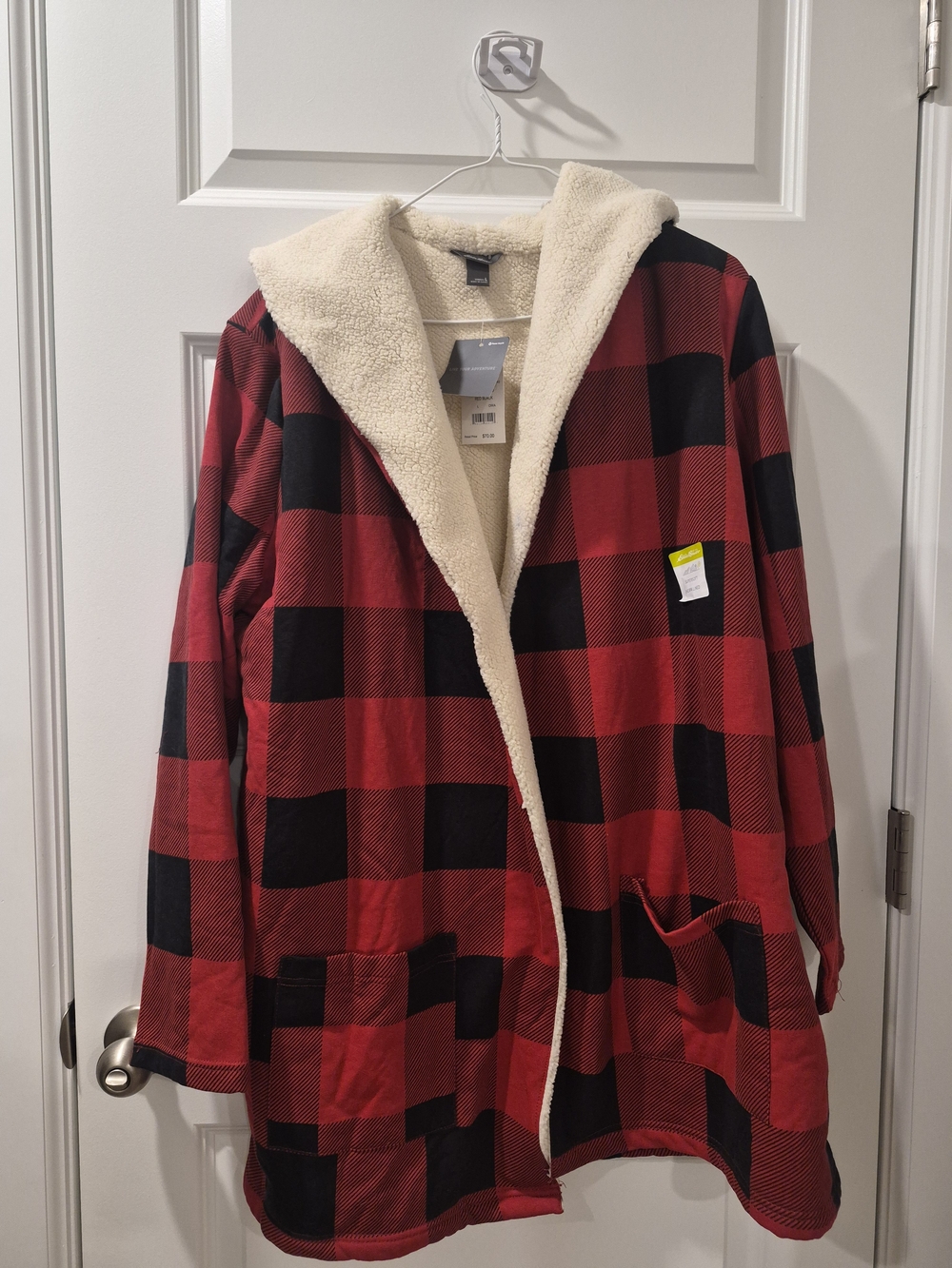 Eddie Bauer Red and Black Buffalo Check Sherpa-Lined Jacket